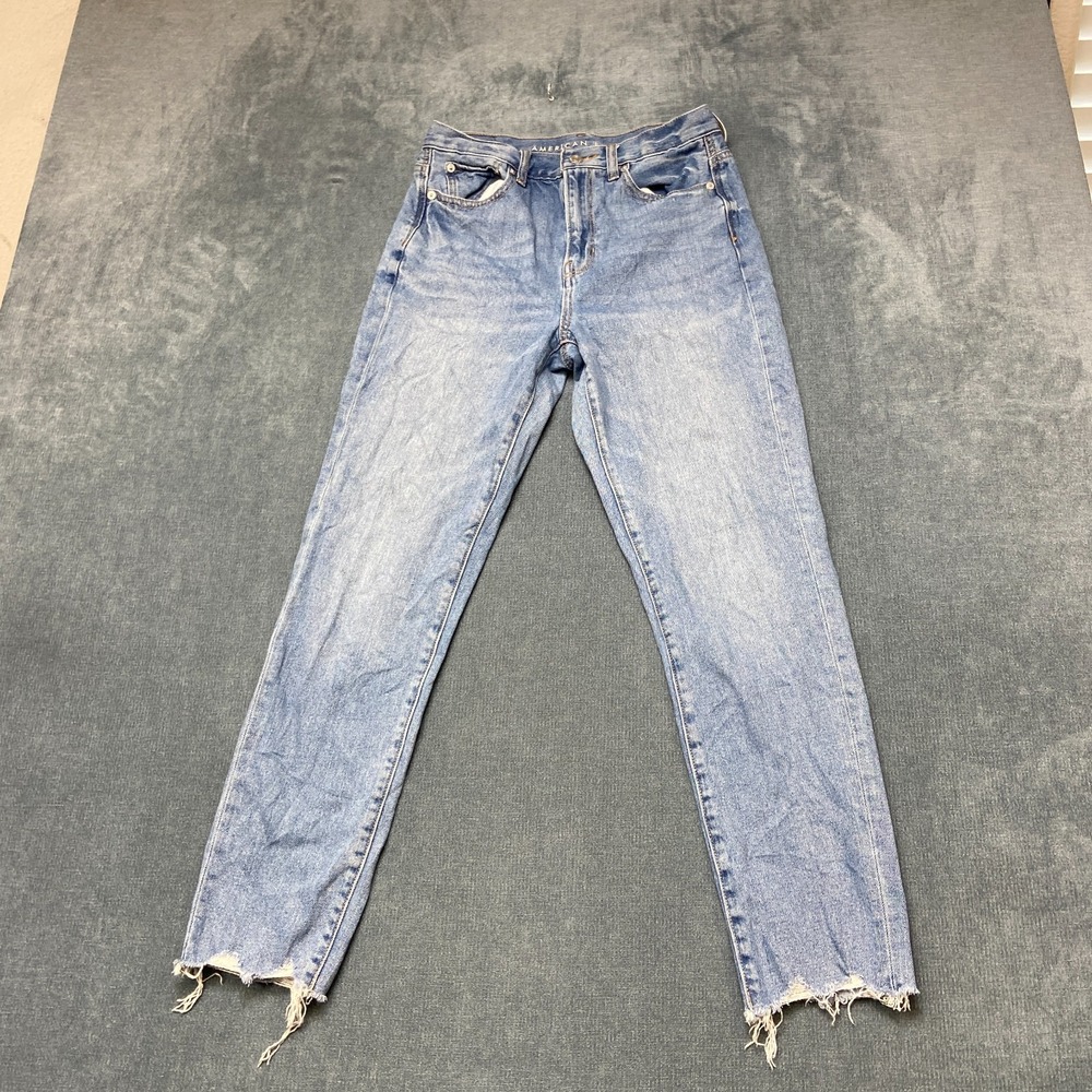 American Eagle Ankle Jeans Womens 4 Blue Denim Light Wash Pockets Raw Hem